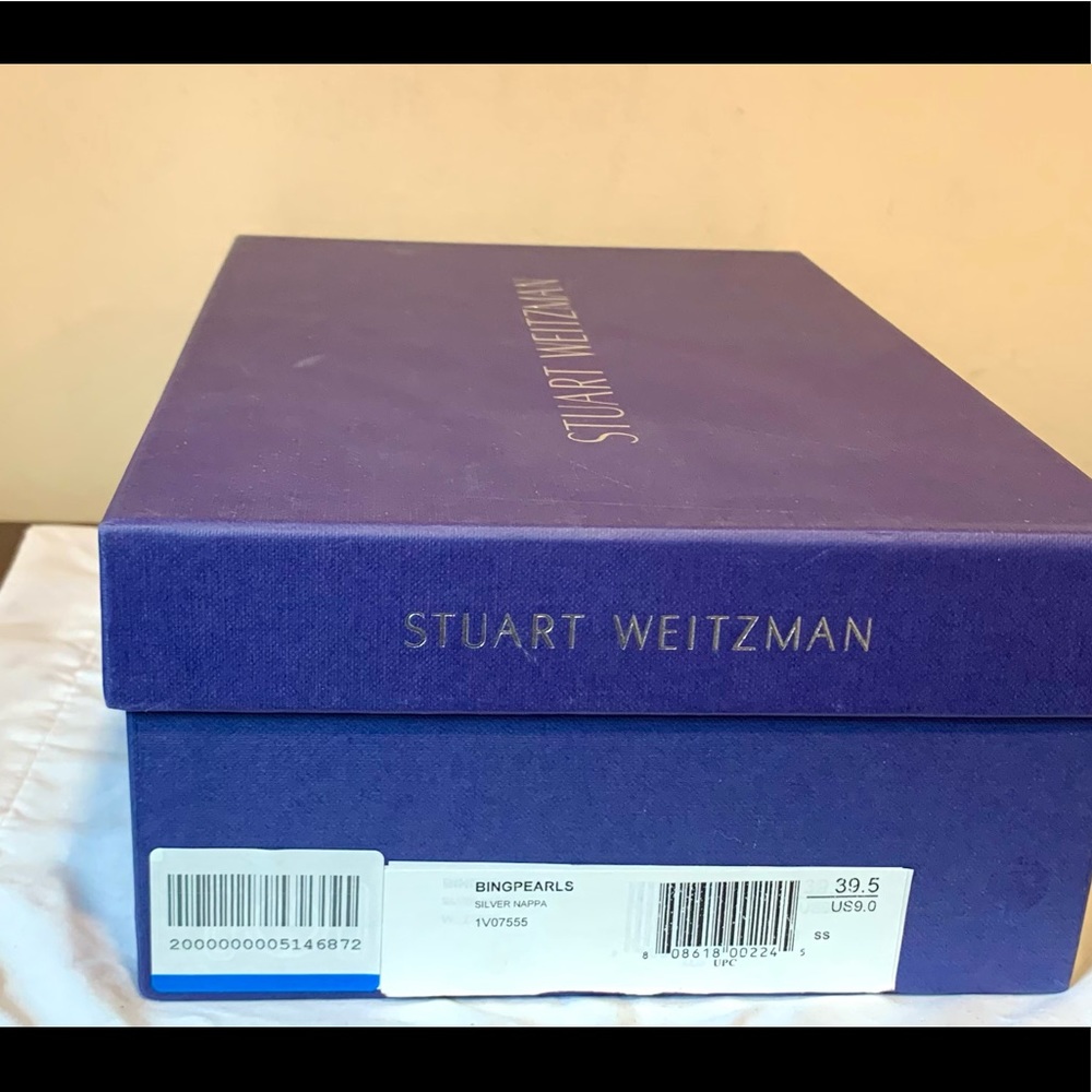 Stuart Weitzman Metallic Silver Bing Pearl Sandals - Picture 5 of 6